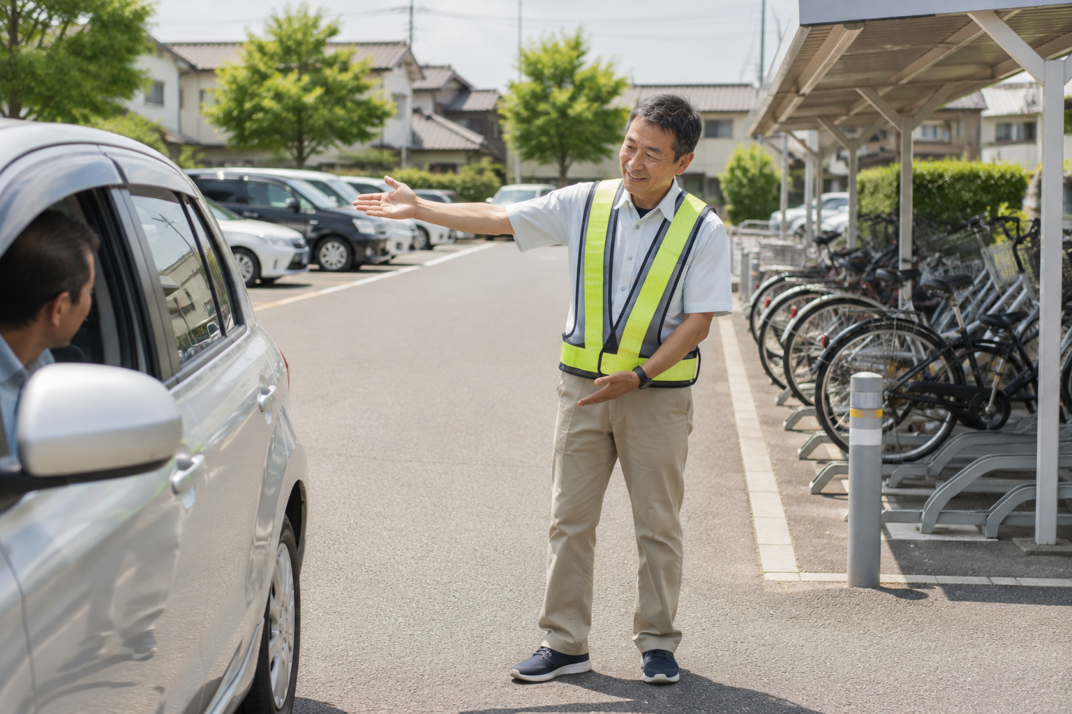駐車場の管理業務をするシルバー人材センター会員